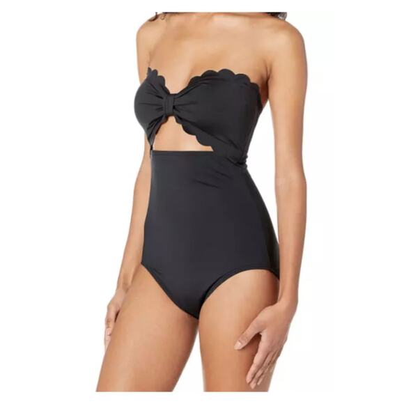 Kate Spade Black Scalloped Bandeau One Piece Swimsuit Sz.L - Picture 1 of 14